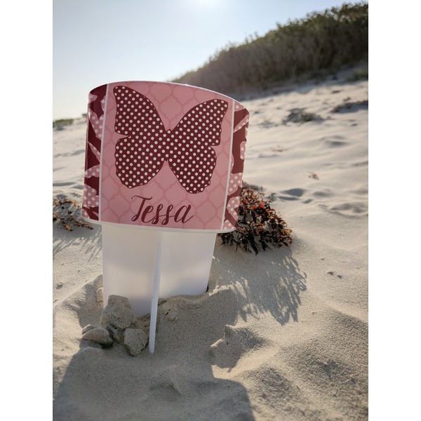 Polka Dot Butterfly Beach Spiker white on beach with sand
