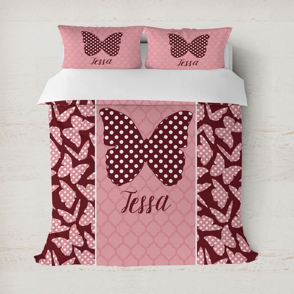 Custom Polka Dot Butterfly Duvet Cover Set - Full / Queen (Personalized)