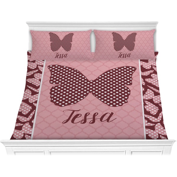 Custom Polka Dot Butterfly Comforter Set - King (Personalized)