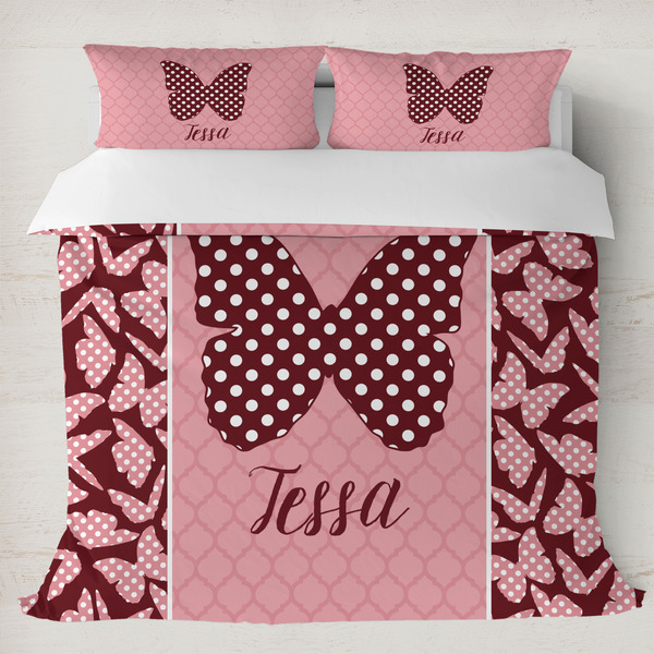 Custom Polka Dot Butterfly Duvet Cover Set - King (Personalized)
