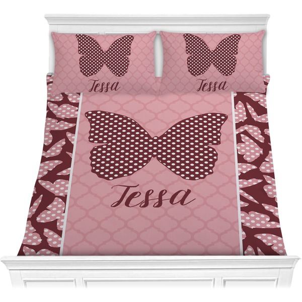 Custom Polka Dot Butterfly Comforter Set - Full / Queen (Personalized)