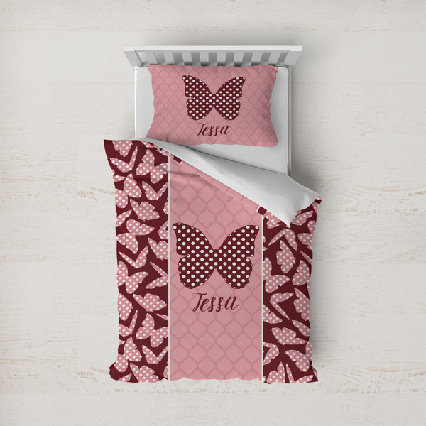 Custom Polka Dot Butterfly Duvet Cover Set - Twin (Personalized)