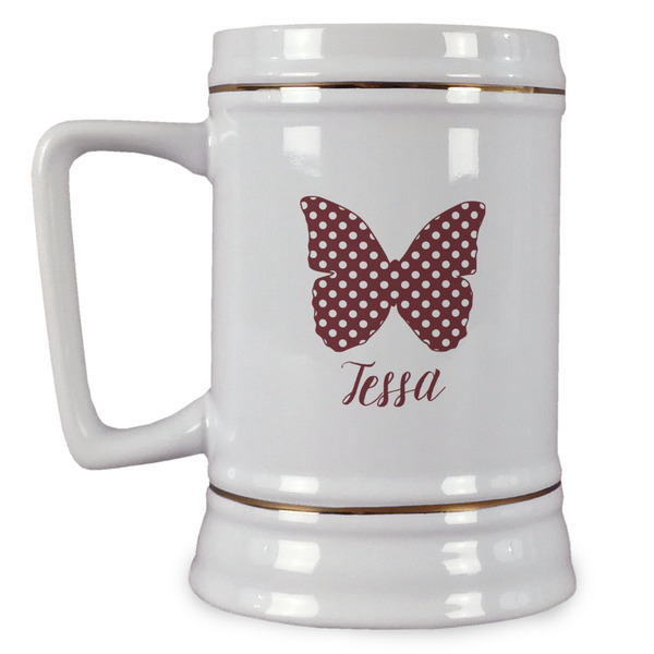 Custom Polka Dot Butterfly Beer Stein (Personalized)