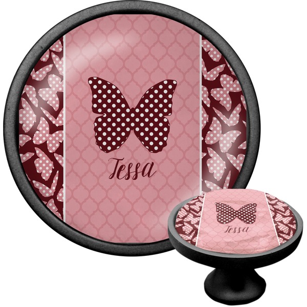Custom Polka Dot Butterfly Cabinet Knob (Black) (Personalized)