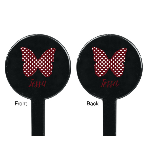 Polka Dot Butterfly Black Plastic 7" Stir Stick - Double Sided - Round - Front & Back