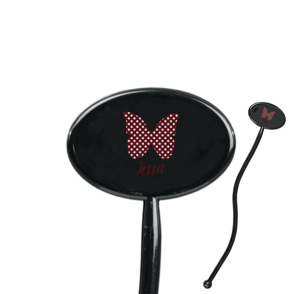 Custom Polka Dot Butterfly 7" Oval Plastic Stir Sticks - Black - Single Sided (Personalized)
