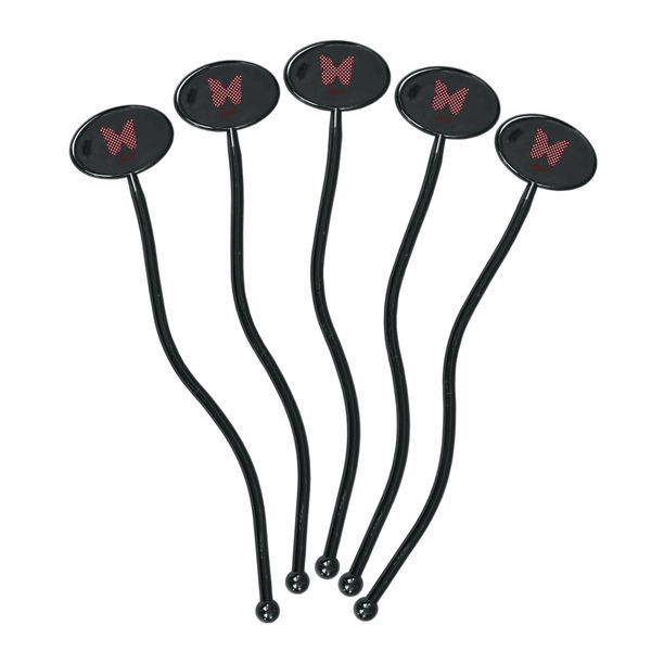 Polka Dot Butterfly Black Plastic 7" Stir Stick - Oval - Fan