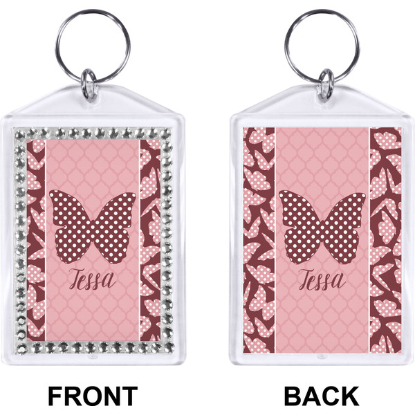 Polka Dot Butterfly Bling Keychain (Front + Back)