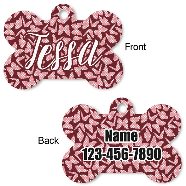 Polka Dot Butterfly Bone Shaped Dog ID Tag - Large - Approval