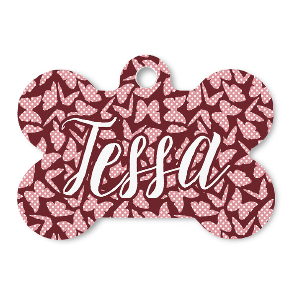 Custom Polka Dot Butterfly Bone Shaped Dog ID Tag (Personalized)