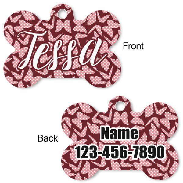 Polka Dot Butterfly Bone Shaped Dog Tag - Front & Back