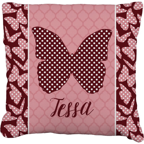 Custom Polka Dot Butterfly Faux-Linen Throw Pillow (Personalized)