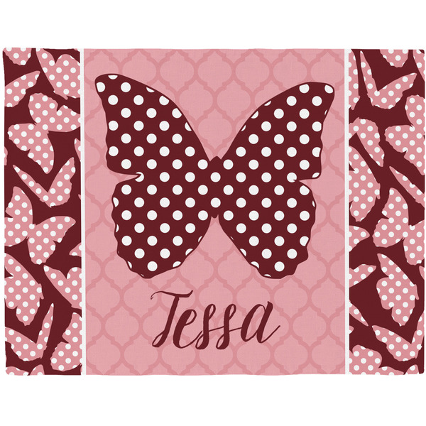 Custom Polka Dot Butterfly Woven Fabric Placemat - Twill w/ Name or Text