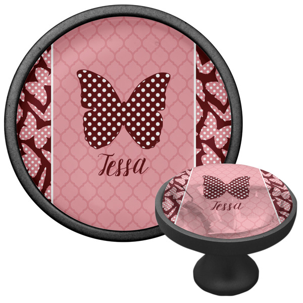 Polka Dot Butterfly Cabinet Knob - Black - Multi Angle