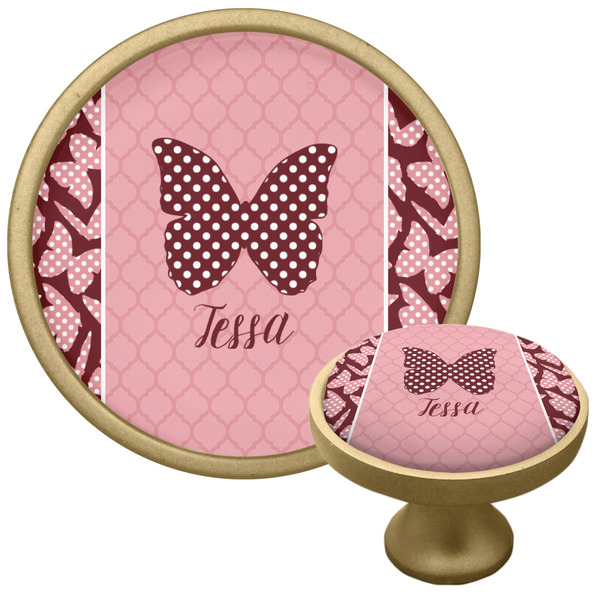 Custom Polka Dot Butterfly Cabinet Knob - Gold (Personalized)