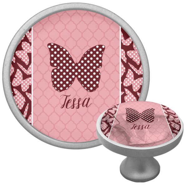 Custom Polka Dot Butterfly Cabinet Knob (Silver) (Personalized)