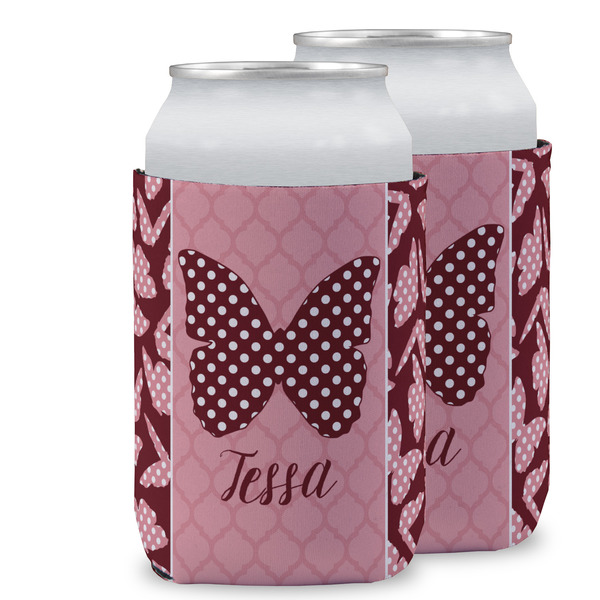 Custom Polka Dot Butterfly Can Cooler (12 oz) w/ Name or Text
