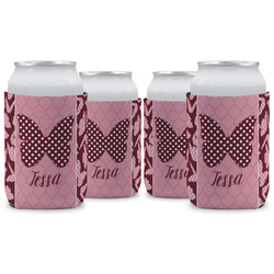 Polka Dot Butterfly Can Cooler (12 oz) - Set of 4 w/ Name or Text