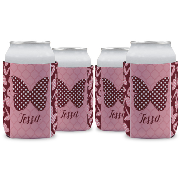 Custom Polka Dot Butterfly Can Cooler (12 oz) - Set of 4 w/ Name or Text
