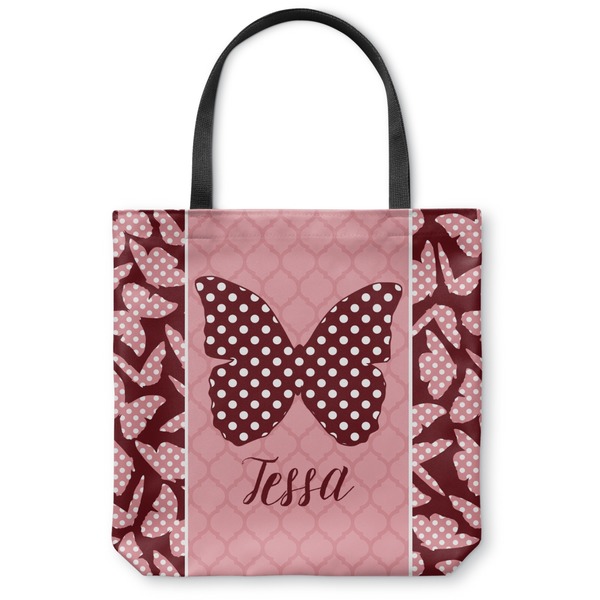 Custom Polka Dot Butterfly Canvas Tote Bag - Small - 13"x13" (Personalized)