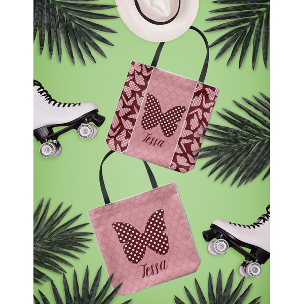 Polka Dot Butterfly Canvas Tote Lifestyle Front and Back- 13x13