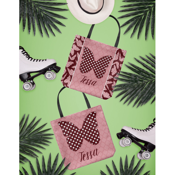 Polka Dot Butterfly Canvas Tote Lifestyle Front and Back