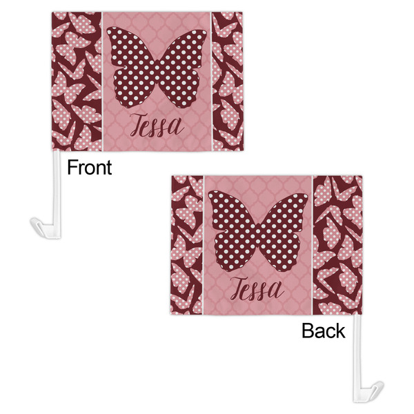 Polka Dot Butterfly Car Flag - 11" x 8" - Front & Back View