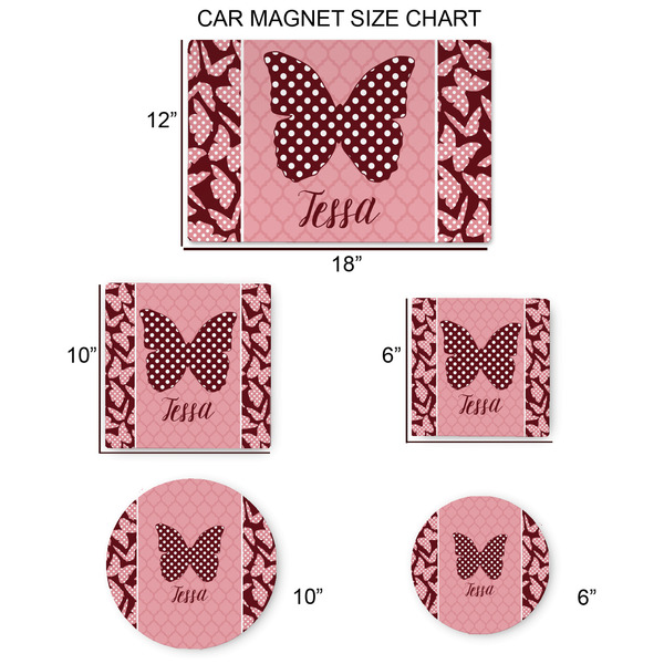 Polka Dot Butterfly Car Magnets - SIZE CHART