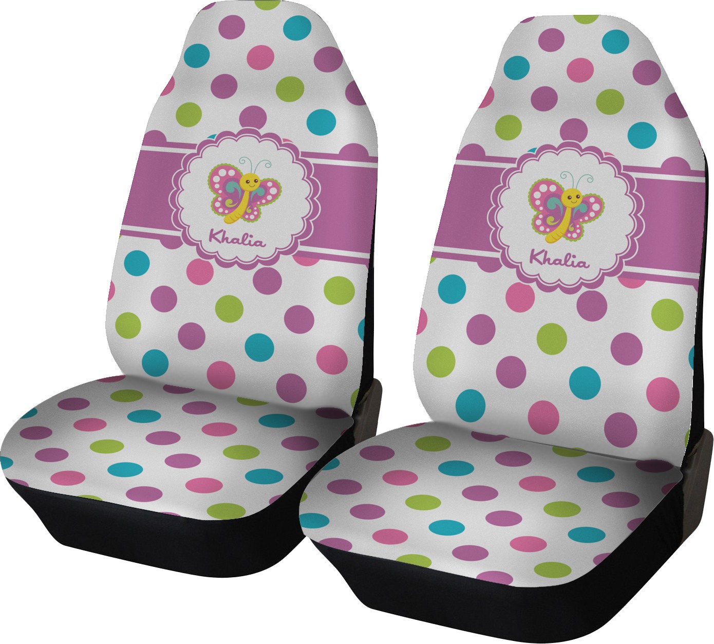 Polka Dot Butterfly Car Seat Covers (Set of Two) (Personalized