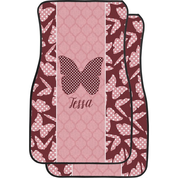 Custom Polka Dot Butterfly Car Floor Mats (Front Seat) (Personalized)