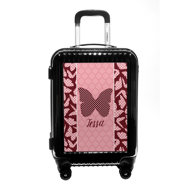 Custom Polka Dot Butterfly Carry On Hard Shell Suitcase (Personalized)
