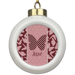Polka Dot Butterfly Ceramic Ball Ornament (Personalized)