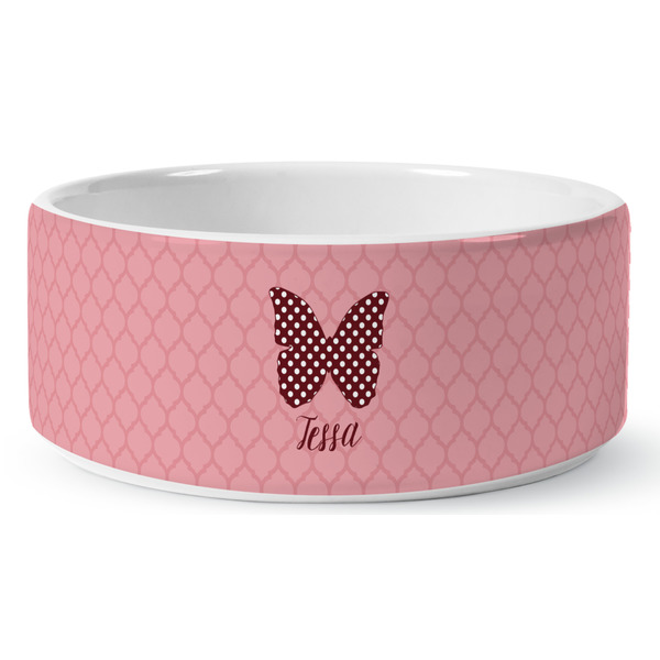 Polka Dot Butterfly Ceramic Dog Bowl - Medium - Front