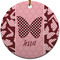 Polka Dot Butterfly Ceramic Flat Ornament - Circle (Front)