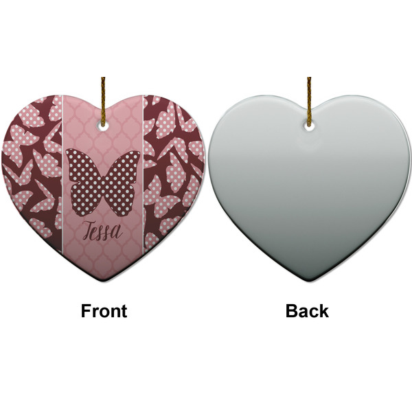 Polka Dot Butterfly Ceramic Flat Ornament - Heart Front & Back (APPROVAL)