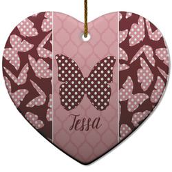 Polka Dot Butterfly Heart Ceramic Ornament w/ Name or Text
