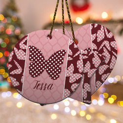 Polka Dot Butterfly Ceramic Ornament w/ Name or Text