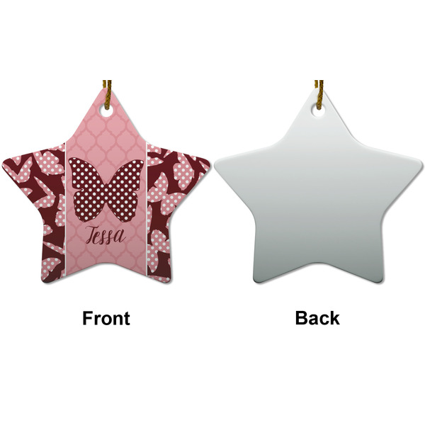 Polka Dot Butterfly Ceramic Flat Ornament - Star Front & Back (APPROVAL)