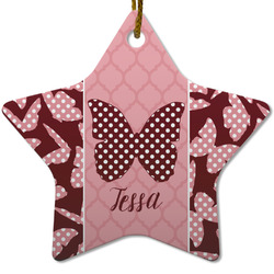 Polka Dot Butterfly Star Ceramic Ornament w/ Name or Text
