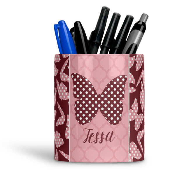 Custom Polka Dot Butterfly Ceramic Pen Holder