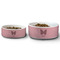 Polka Dot Butterfly Ceramic Dog Bowls - Size Comparison
