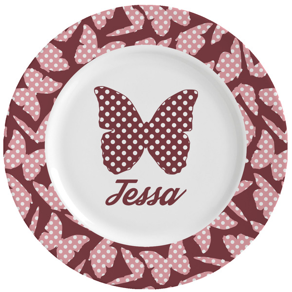 Custom Polka Dot Butterfly Ceramic Dinner Plates (Set of 4) (Personalized)