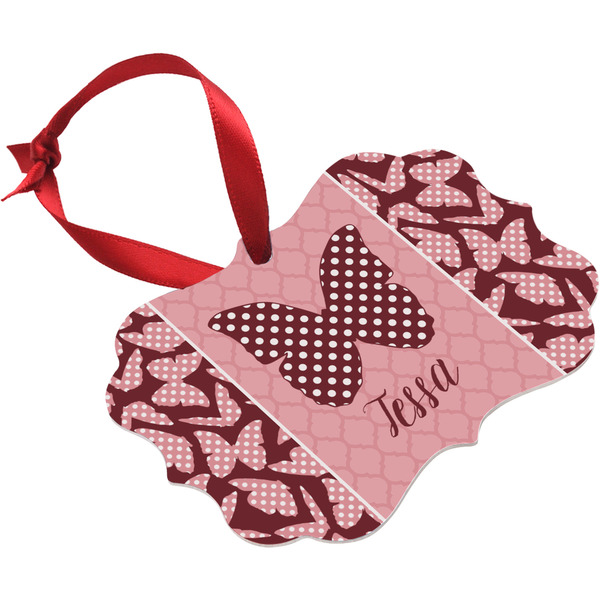 Polka Dot Butterfly Christmas Ornament (Angle View)