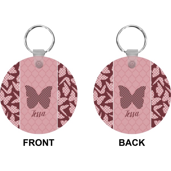 Polka Dot Butterfly Circle Keychain (Front + Back)