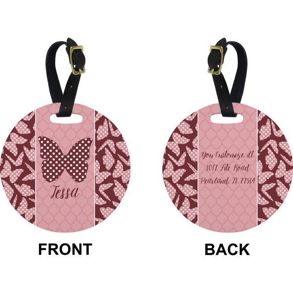 Polka Dot Butterfly Circle Luggage Tag (Front + Back)