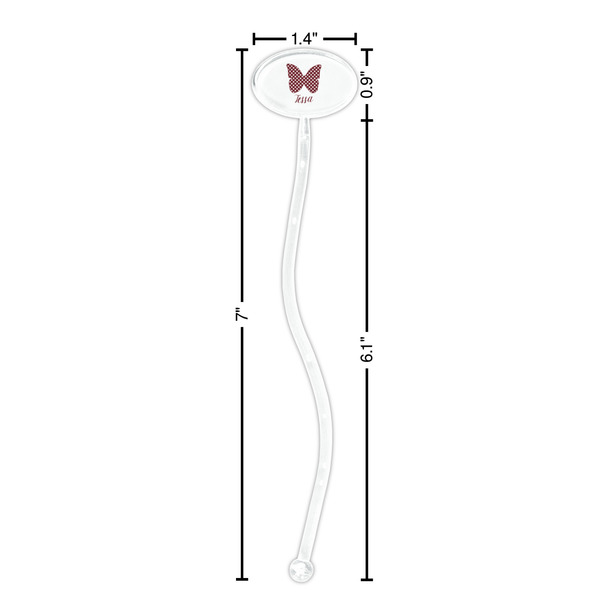 Polka Dot Butterfly Clear Plastic 7" Stir Stick - Oval - Dimensions