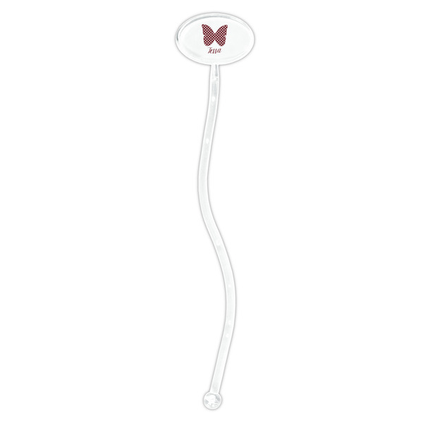 Polka Dot Butterfly Clear Plastic 7" Stir Stick - Oval - Single Stick