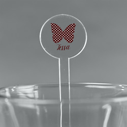 Polka Dot Butterfly 7" Round Plastic Stir Sticks - Clear (Personalized)
