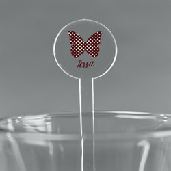Polka Dot Butterfly 5.5" Round Plastic Stir Sticks - Clear (Personalized)