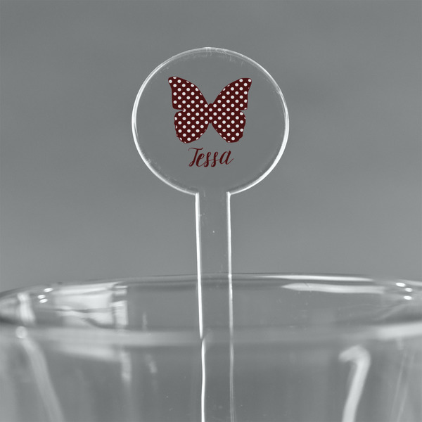 Custom Polka Dot Butterfly 5.5" Round Plastic Stir Sticks - Clear (Personalized)